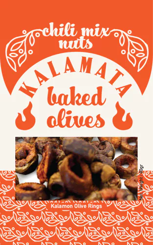 A package of Kalamata Baked Olives - Chili Flavor Mix